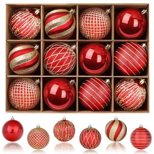 SHareconn Christbaumkugeln, 80 mm, 12-teiliges bruchsicheres Set mit...