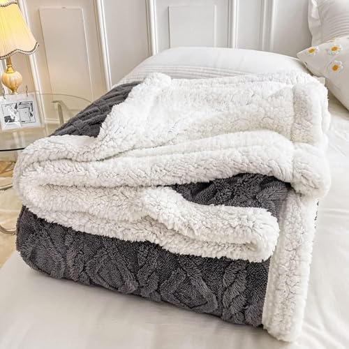 WONGS BEDDING Kuscheldecke 150x200 Flauschig Sherpa Decke,Sofaüberwurf Fleecedecke,Dick Sofadecke Doppelgesicht Extra Warme & Weiche Couchdecke Grau Wohndecken