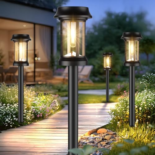 Eyrosa - Paquete de 8 luces solares de vidrio para exteriores, luces solares de estaca para iluminación de paisaje para...