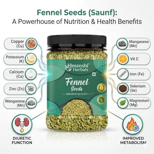 Image of HIMANSHI HERBALS Organic Fennel Seeds (Saunf) 250g - Natural, Fresh & Aromatic, Saunf for Cooking, Mouth Freshener & Wellness, Rich Flavor, Hygienically Packed