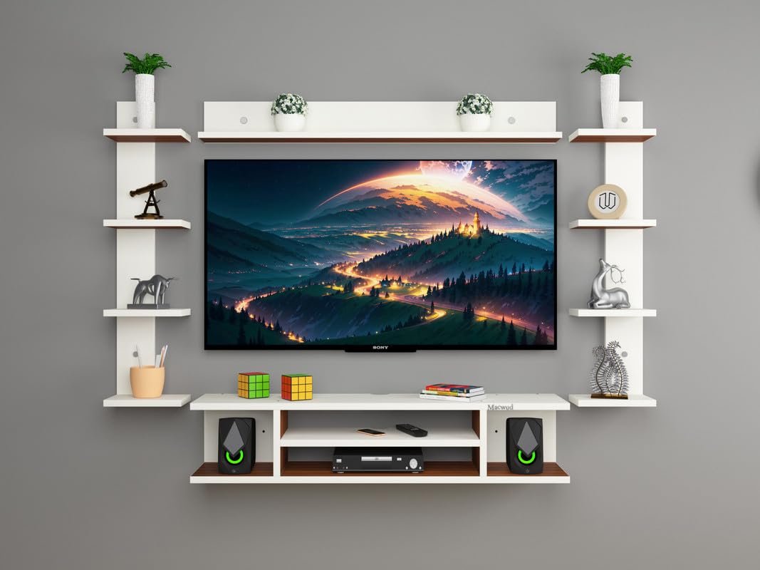 MACWUD Davies Engineered Wood Entertainment TV Unit Set Wall Mounted TV Unit |Ideal for Upto Size 43 Inch (White & Chocko Walnut) Color May Vary Slightly (B0D8QH2VJF) Amazon Price History, Amazon Price Tracker