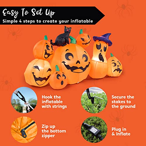 Joiedomi 6 Ft Long 7 Pcs Halloween Inflatable Pumpkin With Witch's Cat Outdoor Halloween Decorations With Build-In Leds Blow Up Inflatables For Halloween Indoor, Outdoor, Yard, Garden, Lawn Decoration #TOP6