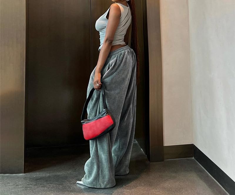 Baggy Corduroy Grey Flare Sweatpants Y2k Pants Wide Leg Sweatpants Women Y2k Sweatpants3