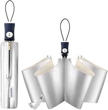 FDJASGY Silver Coating Layer Fabric Blocking UV 99.9% Sun Umbrella Compact Folding Travel Umbrella Automatic Folding Windproof Umbrellas For Men and Women Beige