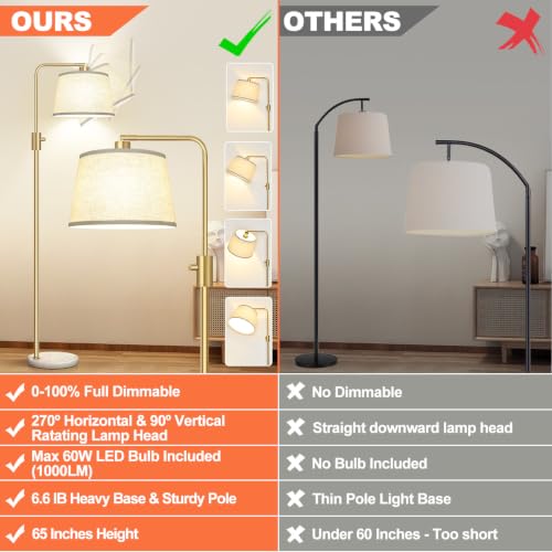 Image of Nintiue Dimmable Gold Floor Lamp, 1000 LM LED Edison Bulb Included, Arc Floor Lamps for Living Room with Marble Base, Modern Standing Lamp Tall Lamps for Living Room Bedroom