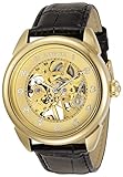 Invicta メンズ 特殊 42mm ステンレススチールとレザー 機械式 手巻き腕時計 シルバー ゴールド ブラック (モデル:23533 31306), ブラック, クォーツ腕時計。