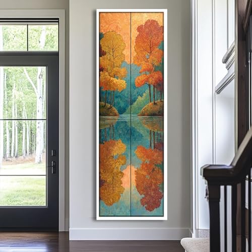 Peinture d'arbre contemporaine haute et fine en toile 55x110