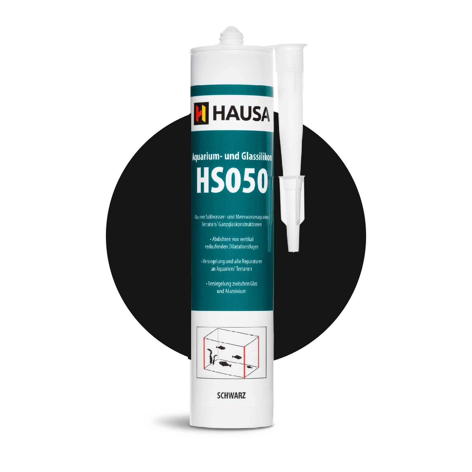 HAUSA Silicone per Acquario Glassilikon HS050 Nero 310ml Silicone Adesivo & Sigillante per Acquari, Terrari, Strutture in Vetro, Indurimento Rapido, Resistente ad Acqua Dolce e Salata, Sicuro per