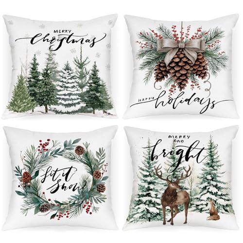 Lanpn Christmas Throw Pillow Covers - Festive Holiday Decor Set