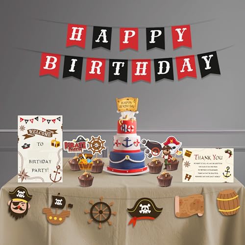Just Party Pirates Theme Party Decoration - 37 pcs Happy Birthday Decoration Kit for Kids | Sea Adventure Theme Birthday Decoration Items for Boys & G