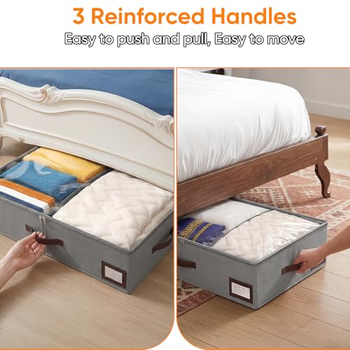 OIAHOMY-2-Pack-53L-Under-Bed-Storage-with-Adjustable-Dividers-6-Low-Profile-Underbed-Storage-Bins-for-Comforters-Clothes-Save-Closet-Space-with-Clear-View-Lid-Reinforced-Handles-Grey