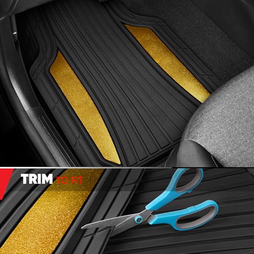 Image of Motor Trend ChromeTech Car Floor Mats Full Set - Durable Rubber Floor Mats for Cars with Two Tone Accent, All Weather Interior Protection for Front and Rear with Non-Slip Backing, Black /Gold
