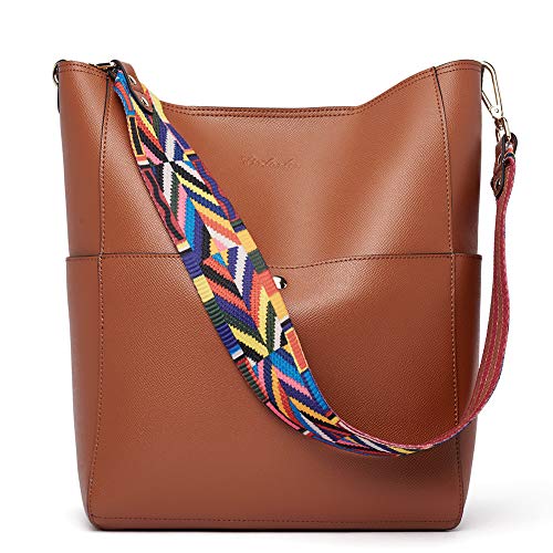 BOSTANTEN Women's Leather Designer Handbags Tote Purses Shoulder Bucket Bags Brown