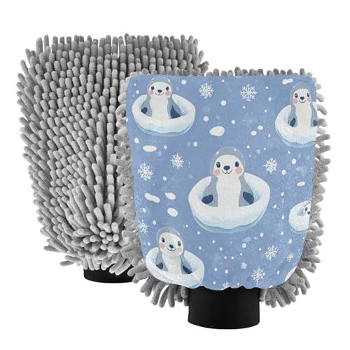 STAYTOP Cute Sea Lion Car Wash Mitt Microfiber, 2Pcs Scratch Free Lint-Free, Premium Chenille Microfiber Mitt Car Wash Brush-M