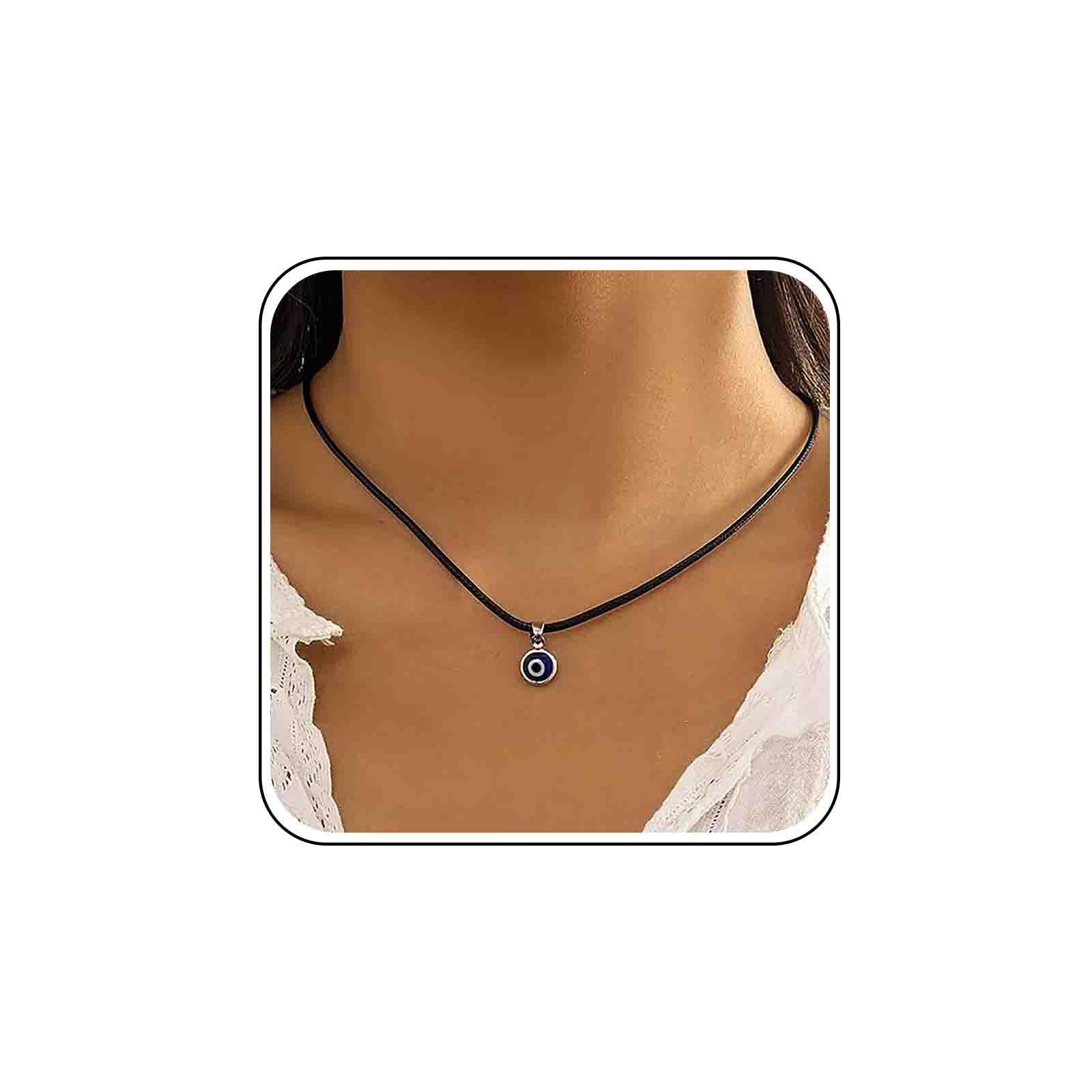 Collana Punk Occhio Del Diavolo In Pelle E Catena – Ciondolo Evil Eye Blu, Regolabile, Gioielli Donna
