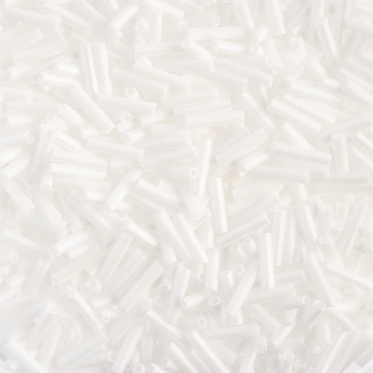 Miyuki Slender Bugle 1.3x6mm White AB Matte Opaque SLB402FR 250Gms Bulk Bag of Japanese Glass Beads