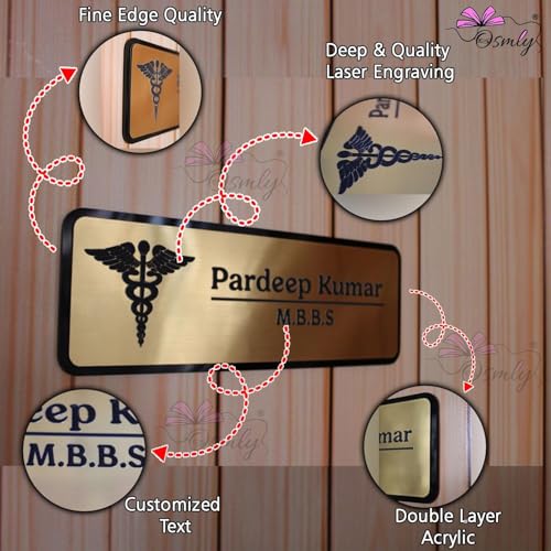 Image of Acrylic Name Plate for Office, Home, Workshop, Acrylic Laser Engraved Name Plates for Doctor, For CA, For Dentist, For Advocate, For Door, For Wall Name Plate 3 x 8 inch & 12 x 4 inch