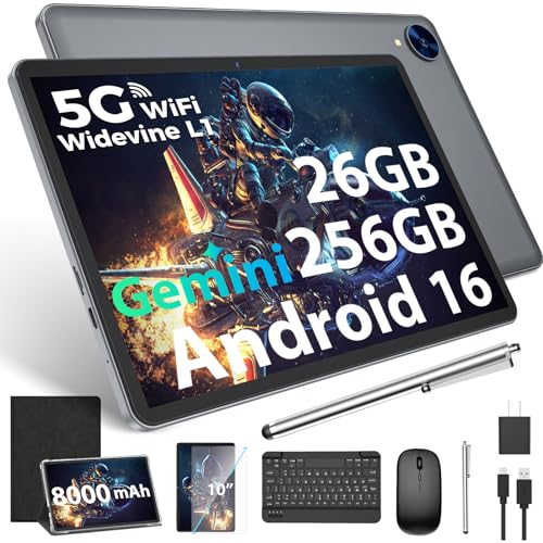 2026 Gemini AI Android 16 Tablet, 10 inch Tablet with Keyboard, 26GB+256GB (2TB Expand), 2-in-1...