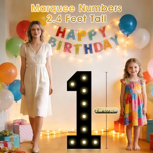 Image of Pooqla 17th Birthday Decorations for Boys, 2.4FT Light Up Numbers | Marquee Numbers Black Party Decorations, Large Lighted Number Gifts for Boys 17th Anniversary Decoration Party Backdrop
