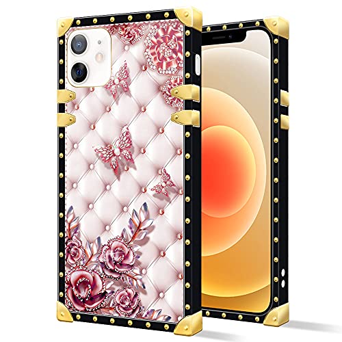 Coque pour iPhone 12 avec motif papillon et fleurs strass pour femme