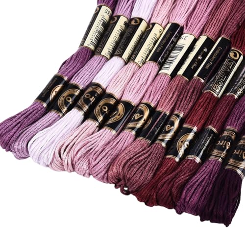 Image of 12 Skeins 105 Yards 6 Strands Dark Purple Friendship Bracelet String Embroidery Floss Yarn Gradient Variegated Cross Stitch Bulk Cord Thread Set for Sewing Making Knitting DIY Crafts Supply