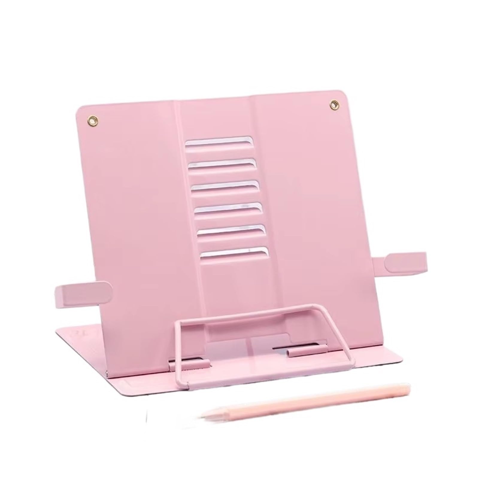Soporte para lectura Metal Book Stand Adjustable Cookbook Document Reading Rest Foldable Desk Holder Heavy Duty Display(Pink)