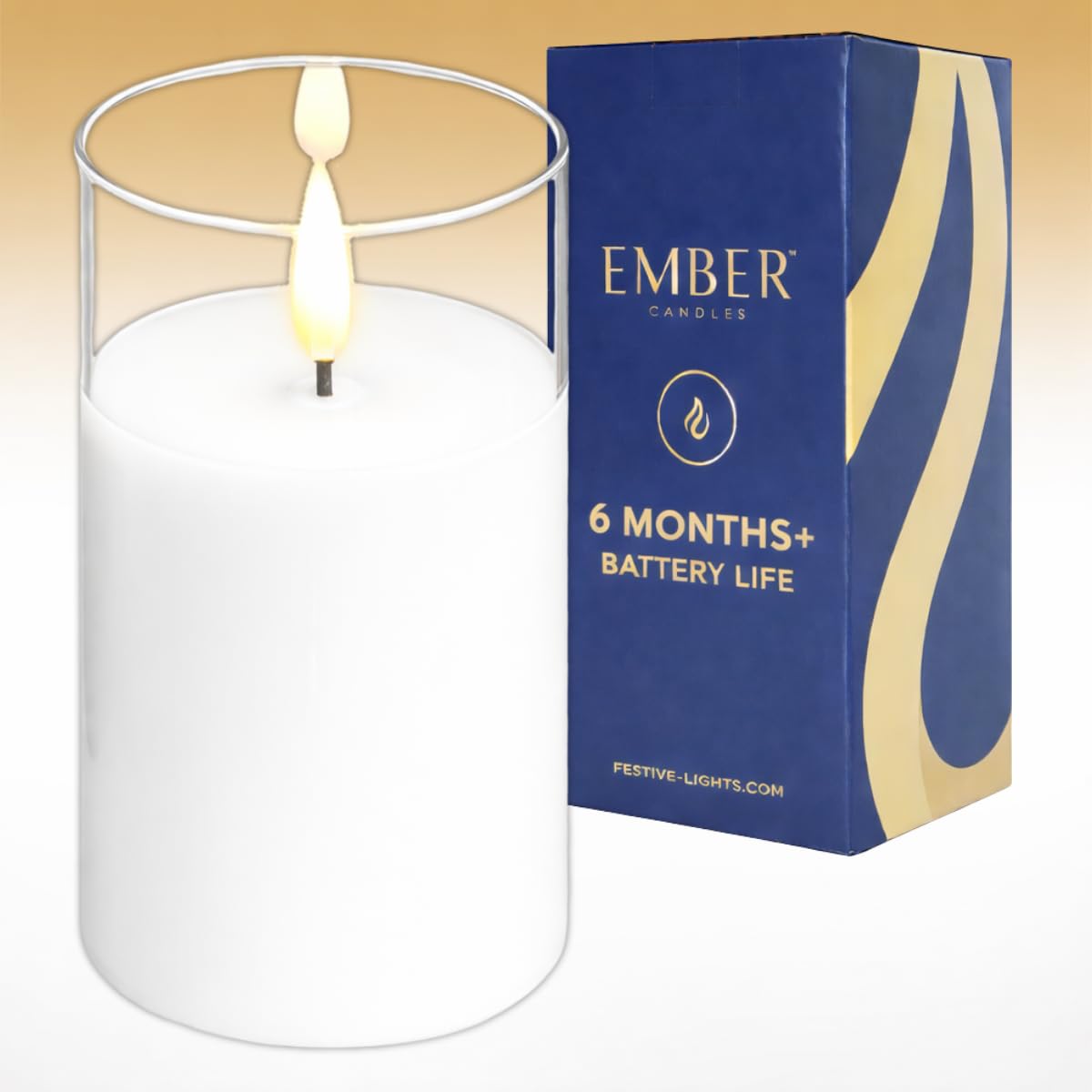 Ember Candles Large (Clear Glass) Ember Candles™ 17.5Cm Hurricane Clear Glass White Led Flickering Battery Candle – 100% Real Wax, Ultra-Realistic, Flameless, Hand-Poured Design, 6-Hour Timer For Indoor Use (Without Remote Control)