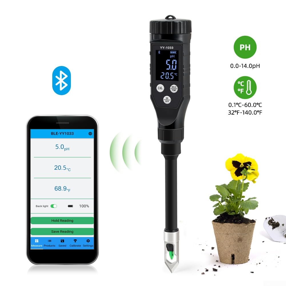 Handbodenmessgerät, für intelligentes Boden-pH-Messgerät, digitales Messgerät für Boden und Wasser, pH-Tester für Gartenarbeit, Rasen, Landwirtschaft und Outdoor-Pflanzen