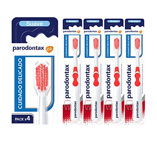 Parodontax Cuidado Delicado, Cepillo de Dientes Suave, Ayuda a Detener y Prevenir el Sangrado de Encías, Pack de 4, Blanco