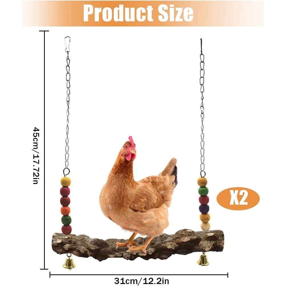 2 Pack Altalena per Uccelli di Pollo in Legno Naturale Altalena Giocattoli Altalena in Legno per Pulcino, Accessori per Pollaio Sicuro per Uccelli, Pappagalli