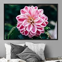 Framed Canvas Wall Art Pink Flower Portrait Bohemian Dark Dramatic Floral Multicolor Petal Photography Portrait - 16x24 inches