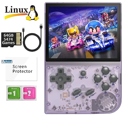 Rg35Xx Handheld Game Console , 3.5 Inch Ips Screen Linux System Built-In 64G Tf Card 5474 Classic Games Support Hdmi Tv Output (Transparent Purple) #TOP16
