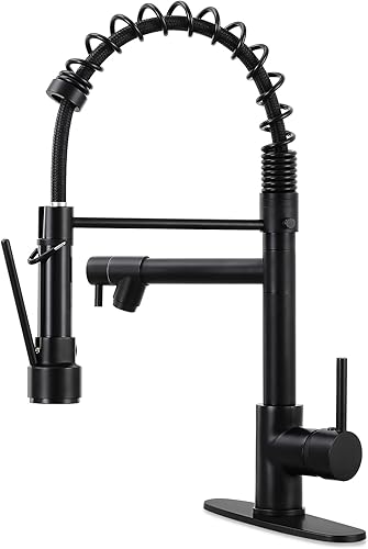 Qomolangma - Grifo para fregadero de cocina comercial con rociador abatible, grifo de cocina con bloqueo de dos boquillas con un solo mango, color