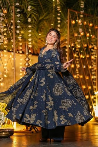 Image of ANNI Designer Women's Viscose Blend Umbrella Style Printed Kurta Palazzo with Dupatta | Stylish Kurta Set for Women | Elegant Palazzos & Dupatta Set | Traditional Ethnic Wear