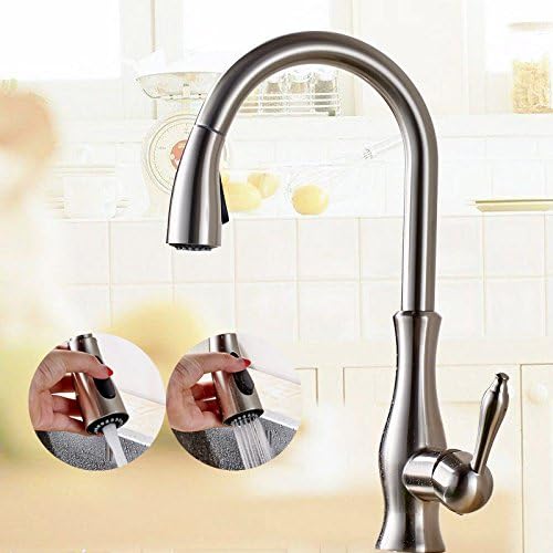 Kitchen Sink Faucet for Bar Farmhouse Commercial, Brass Kitchen Faucet, 5 Color Rotation High Arch Kitchen Sink Faucet, Pull Out Sprayer Hot Cold Water Mixer Tap (Color : Brushed Kitchen Tap)