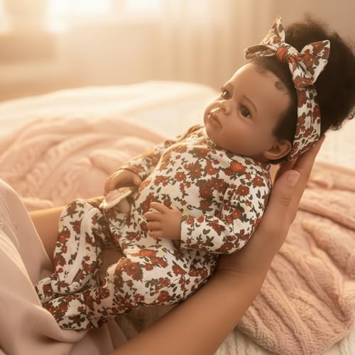 Muñeca Reborn Negra Realista de 18 Pulgadas con Pelo Rizado miniatura 7
