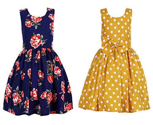 Image of Casual Frock for Baby Girls,Blue Printed and Olive Printed,Pack of 2