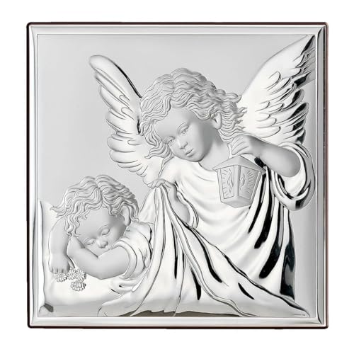  Holyart Quadro Angelo Custode bilaminato Argento Valenti Argenti 8x8 cm