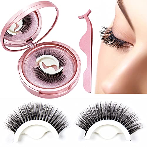 U-Shinein Self-Adhesive Eyelashes, Pre-Glue Fake Eyelashes Waterproof Thick Eyelashes Makeup Lashes No Need Glue Eyelash with Tweezers, Please Wear Eyelashes Before Put on Make-up (1 Pair)