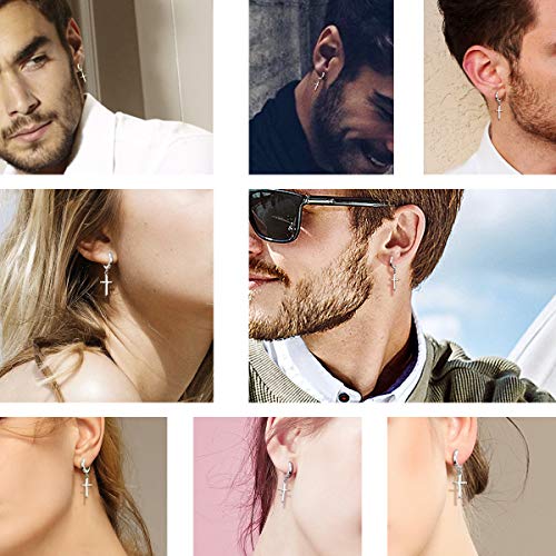 SIMPLGIRL 925 Sterling Silver Cross Earrings- Dainty Light Weight Huggie Hoop Cross Earrings for Women Men4