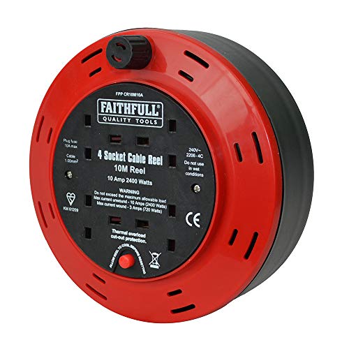 Faithfull - Carrello per cavo, 10 m, 10 Amp, 240