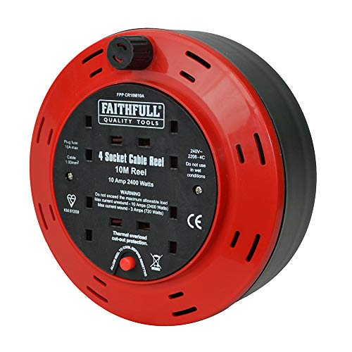 Price comparison product image Faithfull FPPCR10M10A 10 Metre Cassette Cable Reel with 4 Sockets 240V 10A