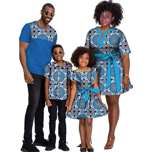 Family Matching Outfits Sets Mom Dad Girl Boy Clothes Floral Print African Dresses for Party