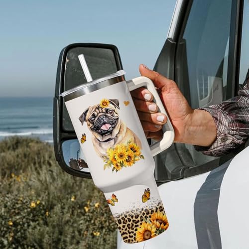 Image of Pug Tumbler for Womens,Vacuum Insulated Travel Cup 40oz