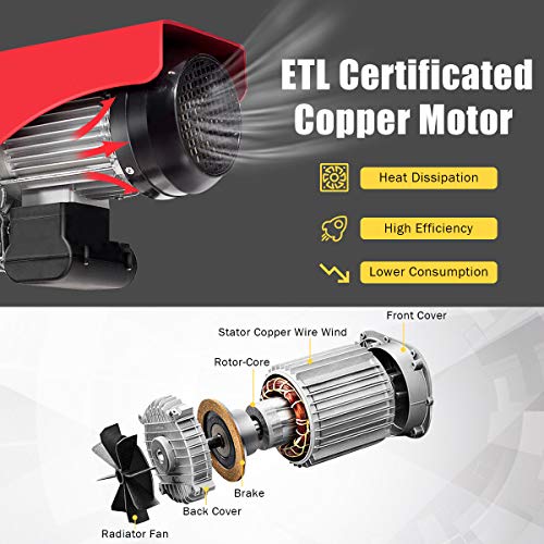 Goplus 2200 lbs Lift Electric Hoist Crane Remote Control Power System, Solid Carbon Steel Wire Overhead Crane Garage Ceiling Pulley Winch with Emergency Stop Switch