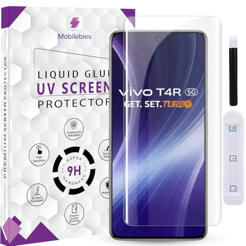 Image of Premium HD+ UV Tempered Glass Screen Protector For Vivo T4R 5G (6.77 Inch, Pack of 1) Full Adhesive UV Curved Screen Protector Case Friendly HD Clarity with installation kit & Guide