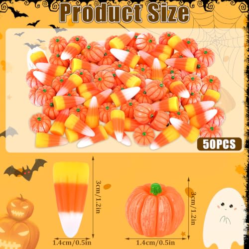 Image of JUNEBRUSHS 50 Pcs Fake Candy Corns Artificial Pumpkin Resin Ornaments