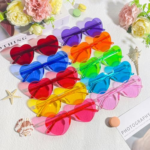 Pibupibu 20 Pack Kids Heart Sunglasses Bulk Party Favors Rimless Colorful Heart Glasses for Girls Boys3