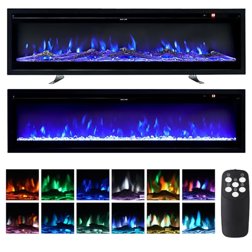INMOZATA Electric Fire Wall Mounted/Recessed/Freestanding 102cm Electric Fireplace with Remote & Touch Screen Control 12 LED Color Flame Effect, 2 Heat Settings 900W&1800W, Crystal & Log Set