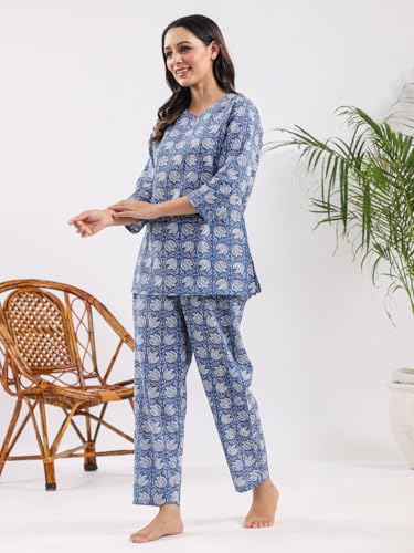 Image of SANSKRUTIHOMES Women's Premium 100% Cotton Printed Co-Ord Set | Short Sleeve Shirt & Pant Set | Pink Checkered Sun & Palm Tree Print | Casual Summer Resortwear, Vacation Wear & Comfortable Loungewear